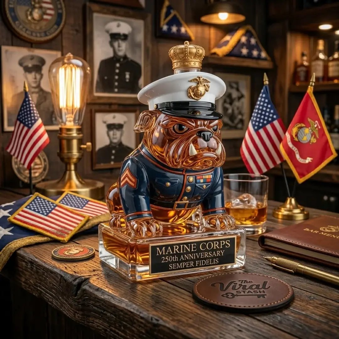 🔥 250 Years of Honor – Marine Devil Dog Commemorative Whiskey Decanter 🐶🎖️