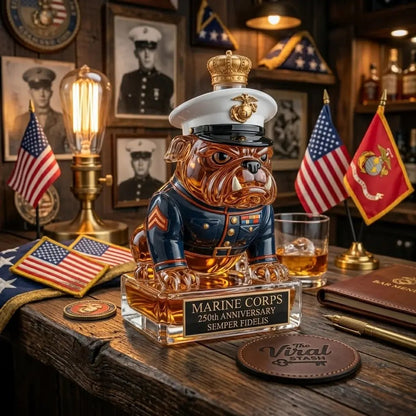 🔥 250 Years of Honor – Marine Devil Dog Commemorative Whiskey Decanter 🐶🎖️