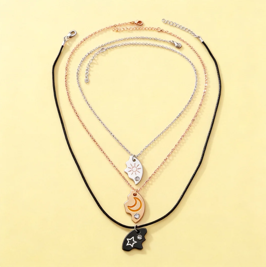 💕Magnetic Rhinestone Star, Moon & Sun Necklaces (3pc) – Connect as One