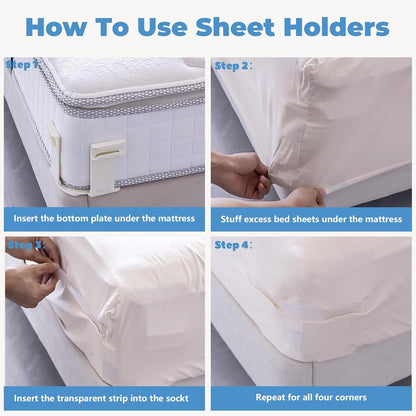 SheetSnug Fitted Bed Sheet Fastener Clips with Locking Strips