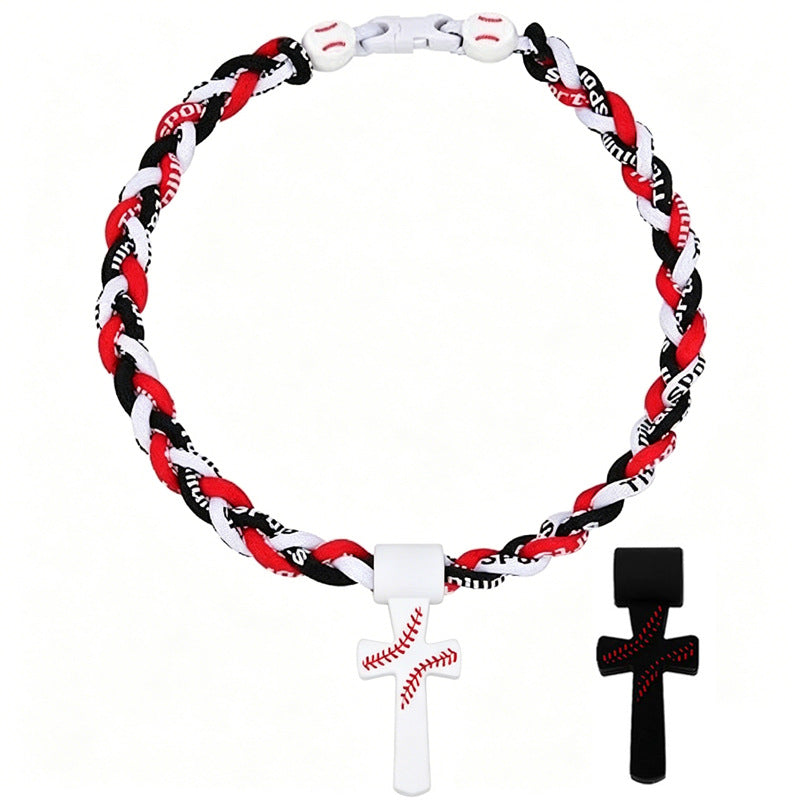 ⚾✝️ Triple-Rope Baseball Cross Necklace | Inspirational Sports Pendant with Faith Charm
