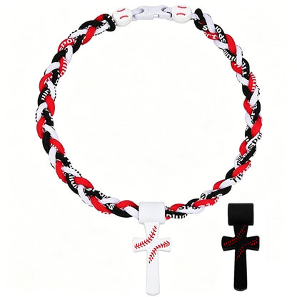 ⚾✝️ Triple-Rope Baseball Cross Necklace | Inspirational Sports Pendant with Faith Charm