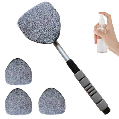 Windshield Cleaning Tool, Microfiber Car Window Cleaner with 4 Reusable and Washable Microfiber Pads and Extendable Handle