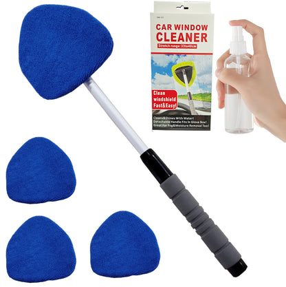 Windshield Cleaning Tool, Microfiber Car Window Cleaner with 4 Reusable and Washable Microfiber Pads and Extendable Handle