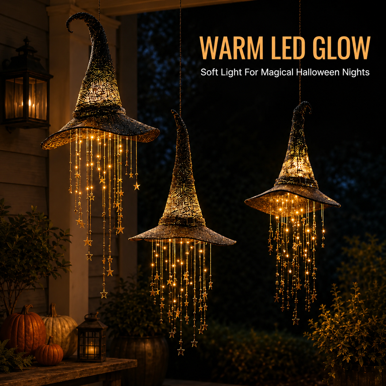 🧙‍♀️✨ Lighted Witch Hat Hanging Chime with Remote | Battery-Powered Starry Halloween Door & Porch Décor