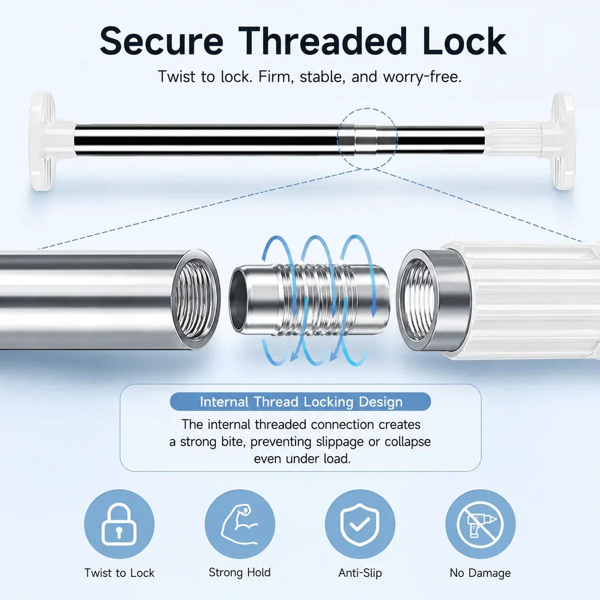 🔥 Upgraded Drill-Free Telescopic Tension Rod – Strong Hold, No Wall Damage