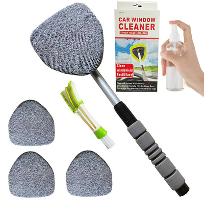 Windshield Cleaning Tool, Microfiber Car Window Cleaner with 4 Reusable and Washable Microfiber Pads and Extendable Handle