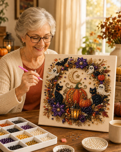 👻✨ Halloween Sparkling Pearl Art DIY Kit 🎃💎 – Create, Decorate & Display 🖼️🧡