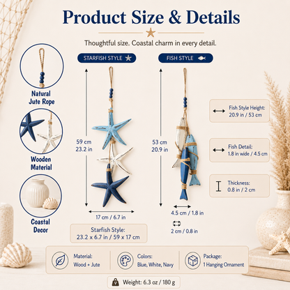 ⭐2026 HOT SALE🐟🌊Lighted Coastal Wooden Starfish & Fish Hanging Decor