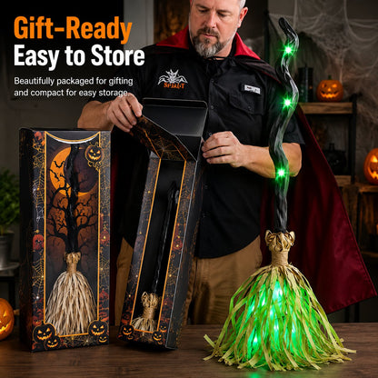 ✨ Magic Animated Witch Broom Halloween Decoration