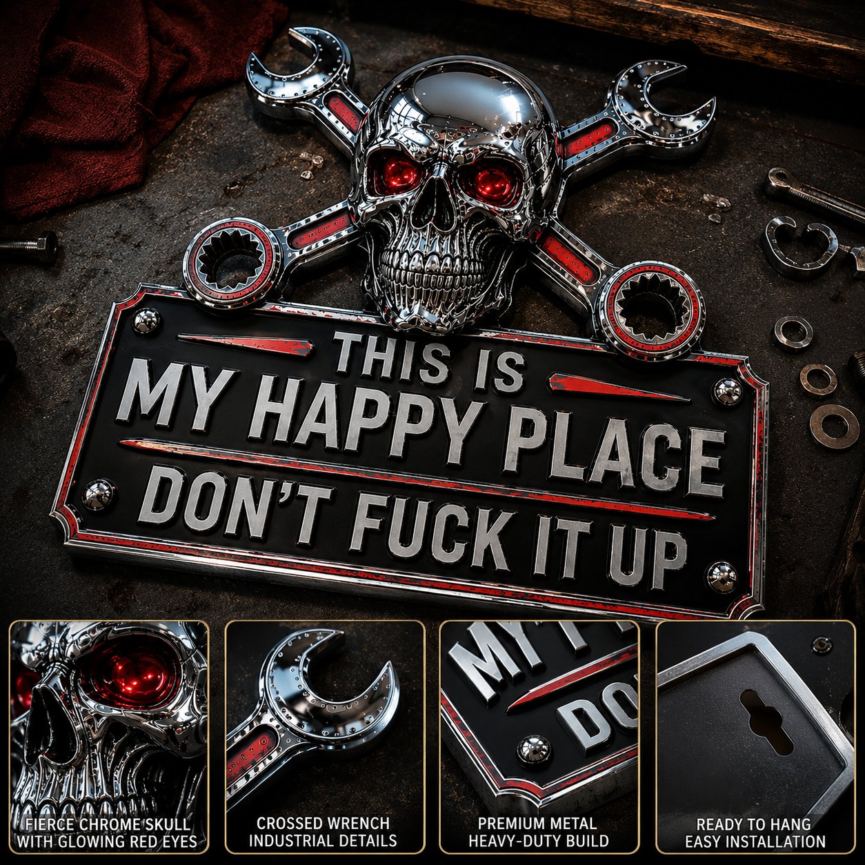 ✨ Limited-Time 50% OFF | “This Is My Happy Place” Garage Wall Sign 💀 Perfect for Garage, Workshop & Man Cave