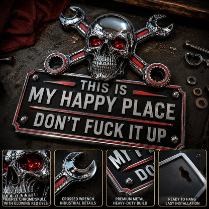 ✨ Limited-Time 50% OFF | “This Is My Happy Place” Garage Wall Sign 💀 Perfect for Garage, Workshop & Man Cave