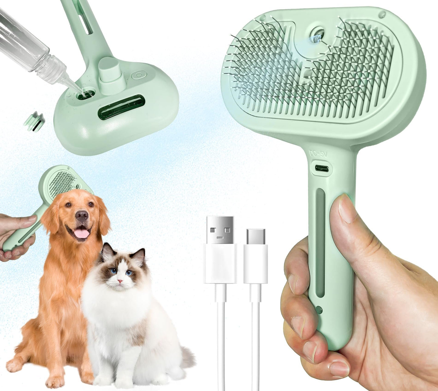 🔥Hot Sale✨Self-Cleaning Spray Pet Brush for Shedding