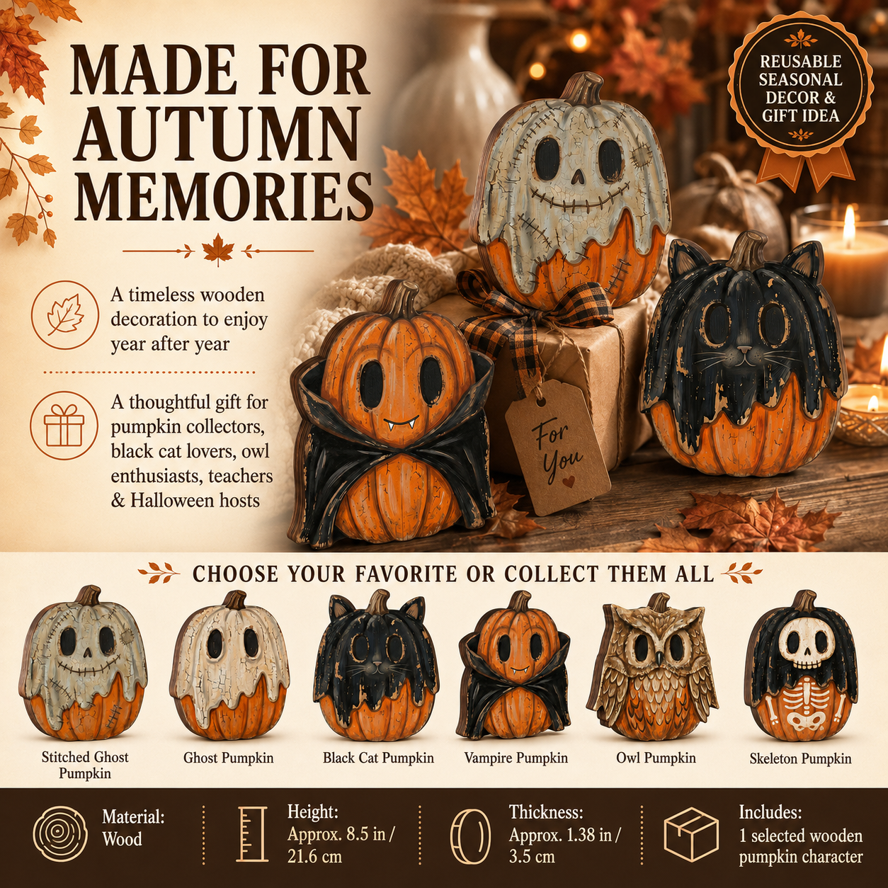 🎃 49% OFF Today | Vintage Wooden Pumpkin Tabletop Decor 🍂 Rustic Halloween Home Decoration
