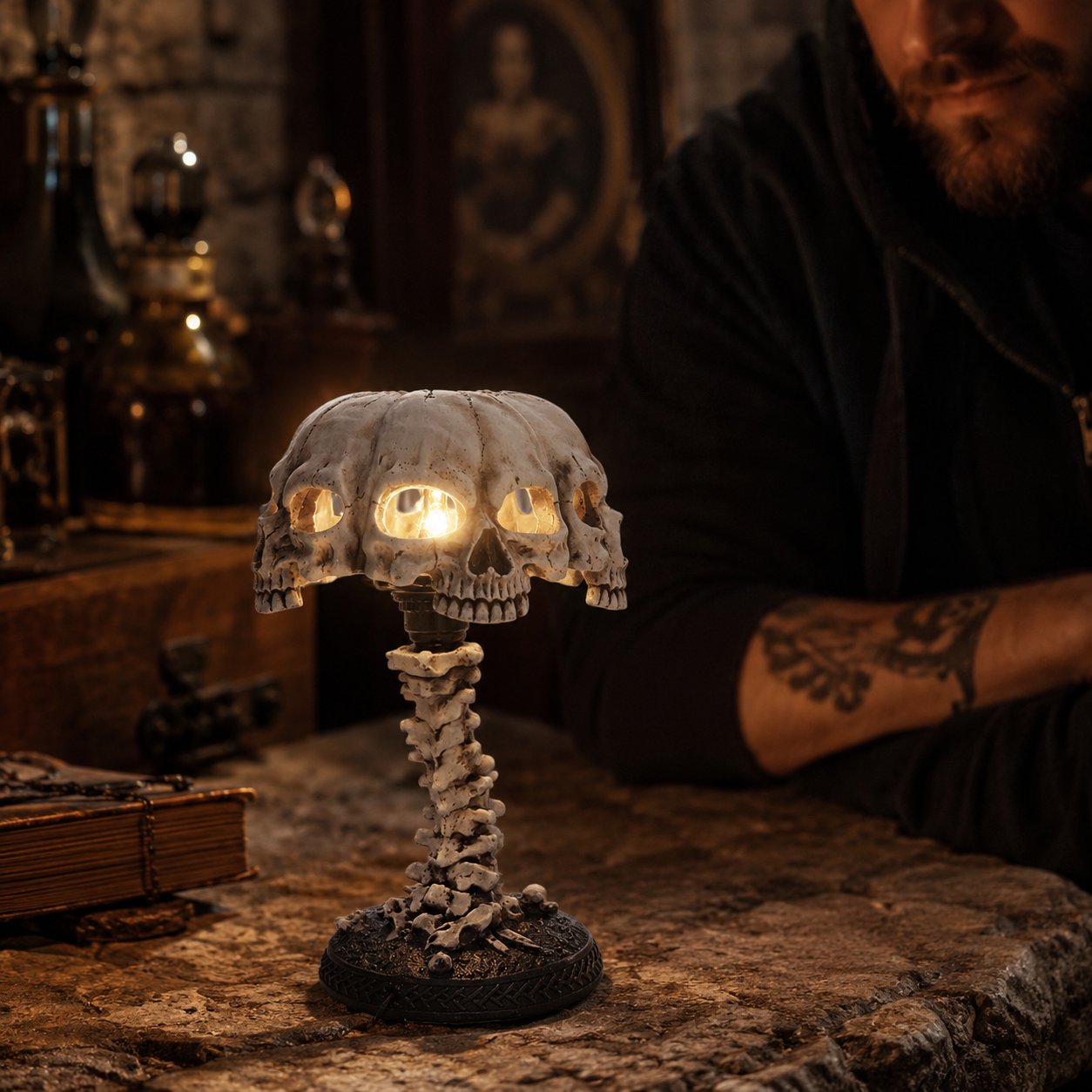 💀🖤Four-Skull Gothic Sculptural Lamp Interwoven Skull Bone Ambient Light for Dark Style Indoor Decor(📦Buy 2 Free Shipping)