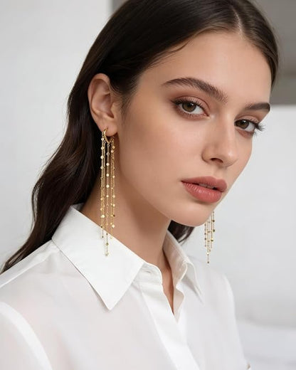 🎉✨14K Gold Plated Long Tassel Earrings for Women