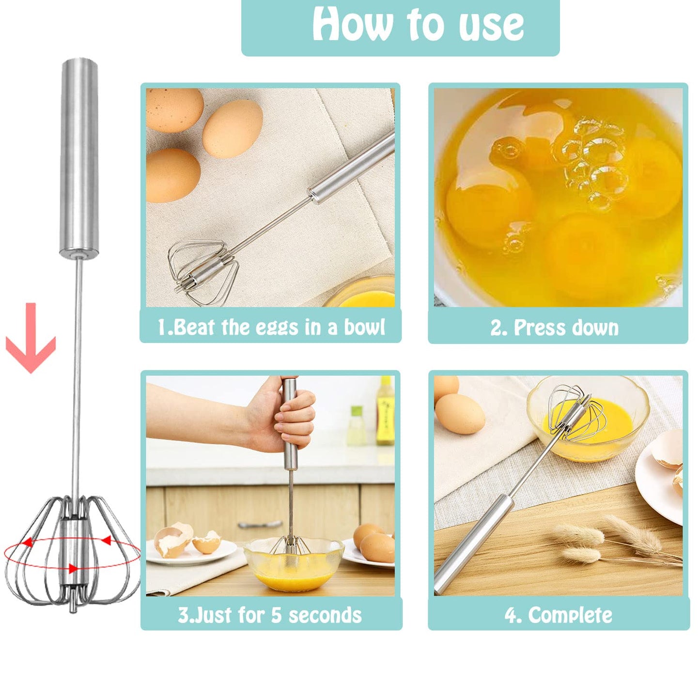 🔥 Hot Sale! Push Rotary Whisk Set – Mix Faster with Less Effort 🍳