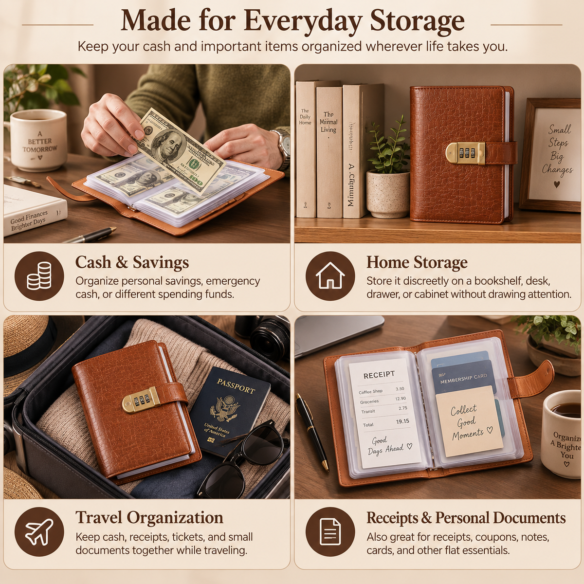 🔐 Private & Secure Combination Lock Cash Organizer Notebook
