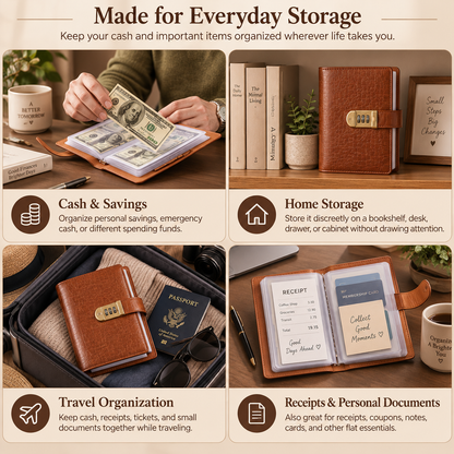 🔐 Private & Secure Combination Lock Cash Organizer Notebook