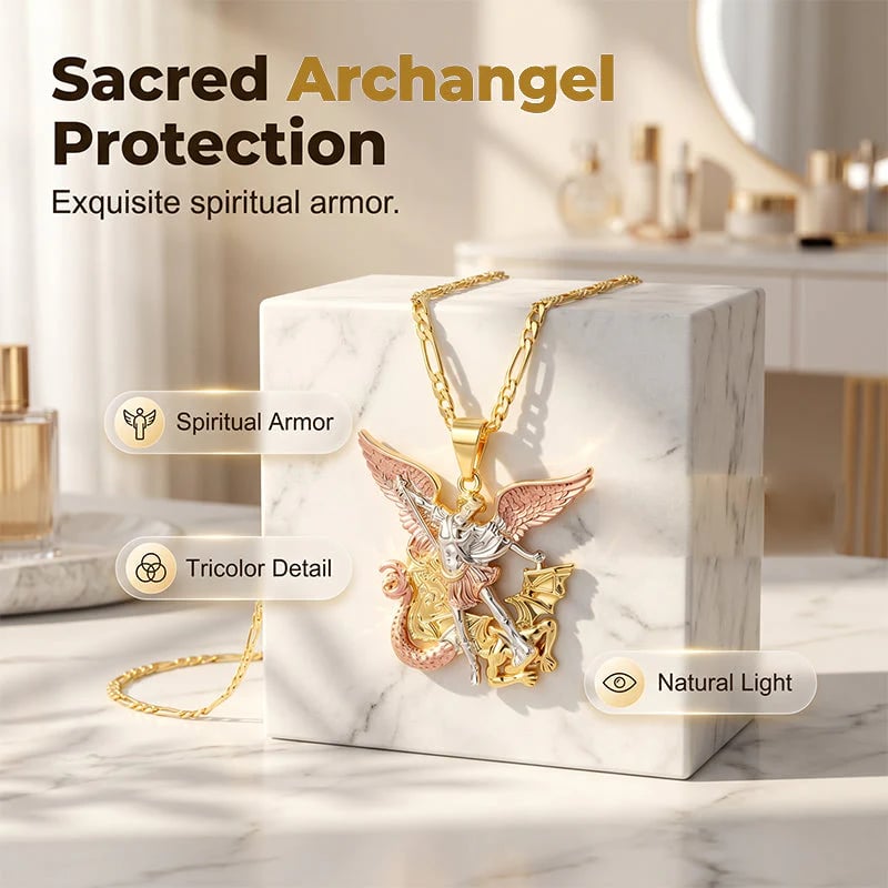 🎁50% OFF💥Tri-Tone Angel Guardian Pendant Necklace ✨💛🪽