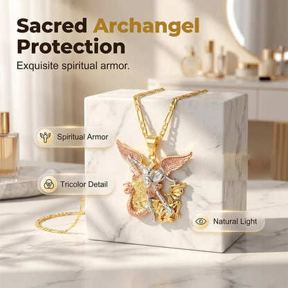 🎁50% OFF💥Tri-Tone Angel Guardian Pendant Necklace ✨💛🪽