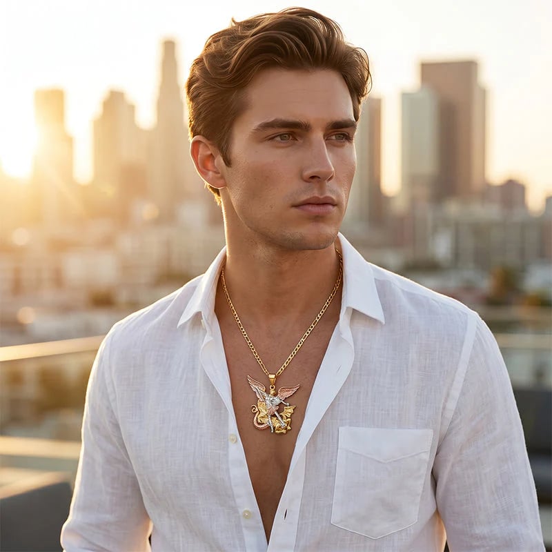 🎁50% OFF💥Tri-Tone Angel Guardian Pendant Necklace ✨💛🪽