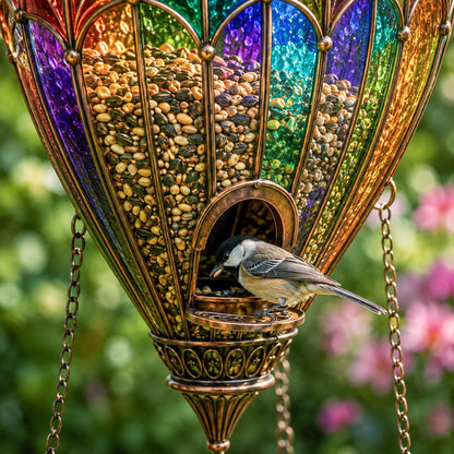 🌈 Garden in the Sky – Stained Glass Hot Air Balloon Bird Feeder🐦
