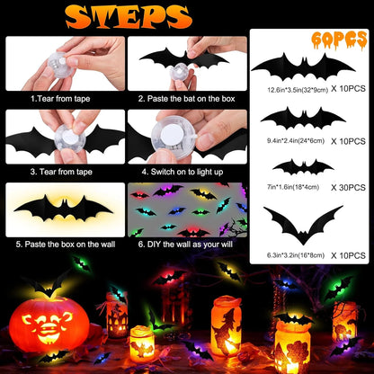 12Pcs 3D Bat Design LED Decoration