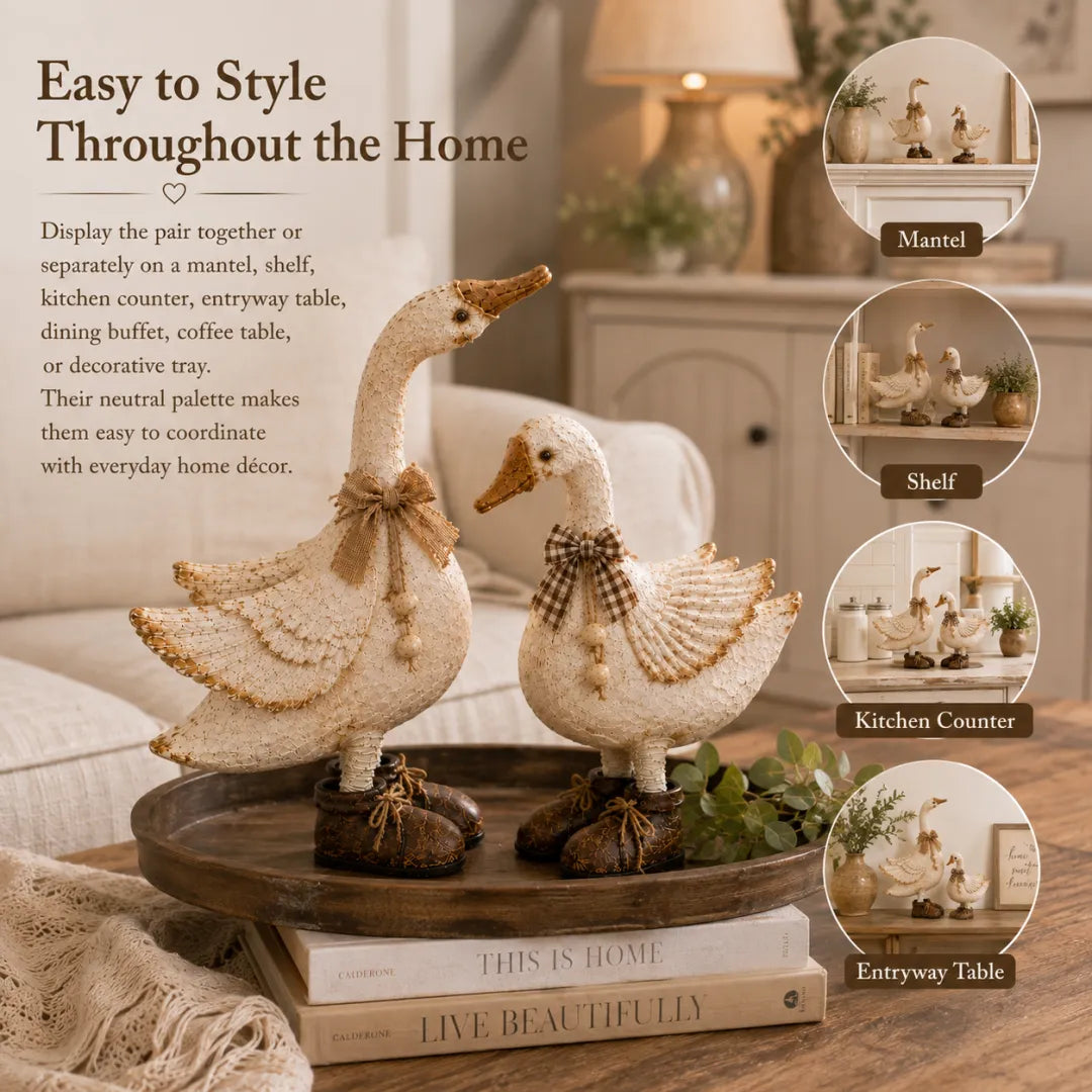 Tall and short cottage goose figurine dimensions
