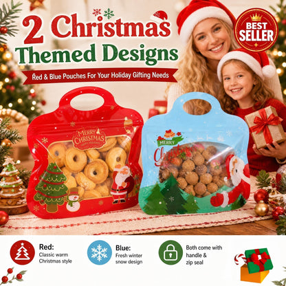 🎁Easy Fill, Easy Seal🎄 Festive Self-Seal Treat Bags – Santa & Snowman Print | Resealable, Food-Safe & Perfect for Cookies, Chocolates & Little Gifts⛄