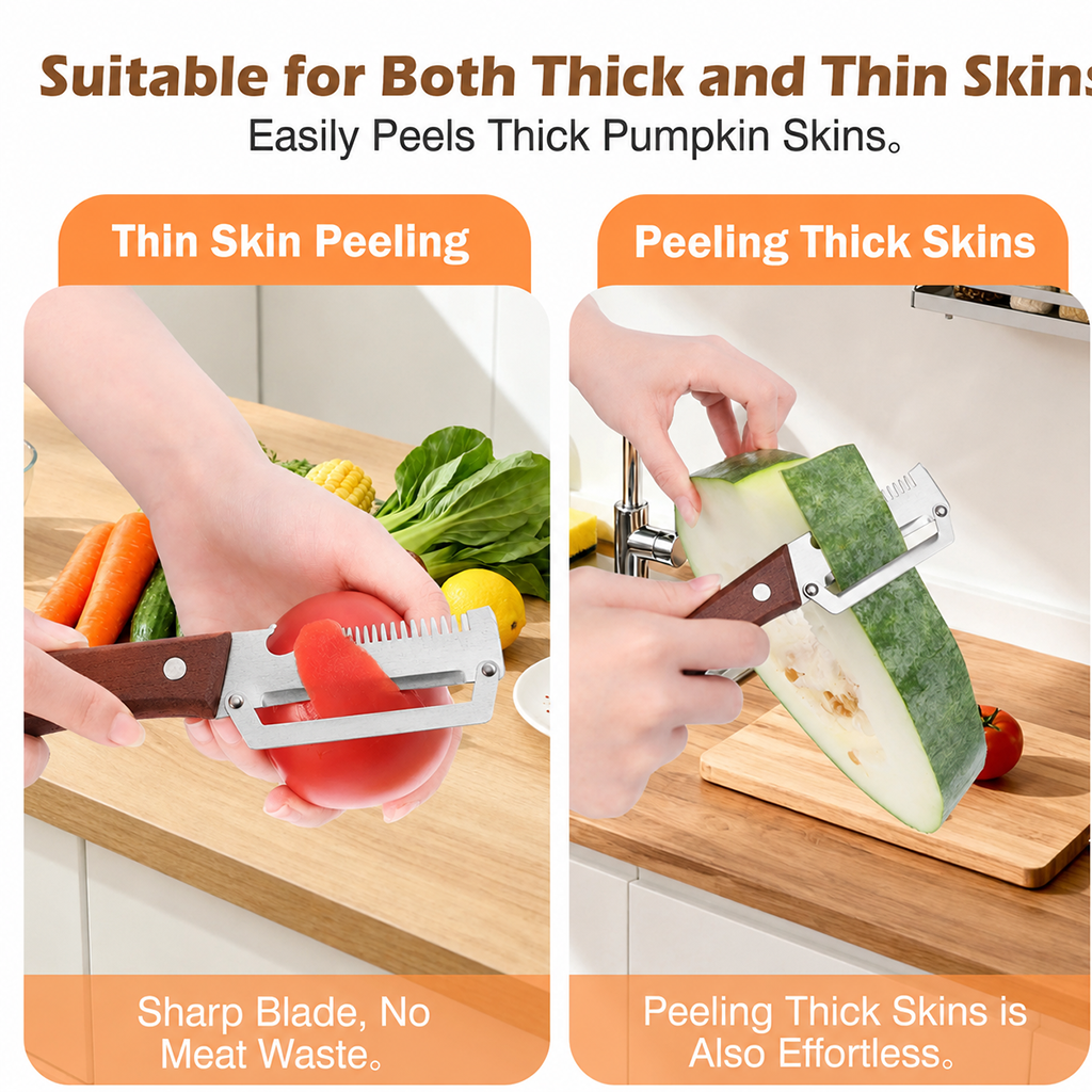 🔪Wooden-Handled Vegetable & Fruit Peeler🥕 - Stainless Steel Blade with Built-In Bottle Opener