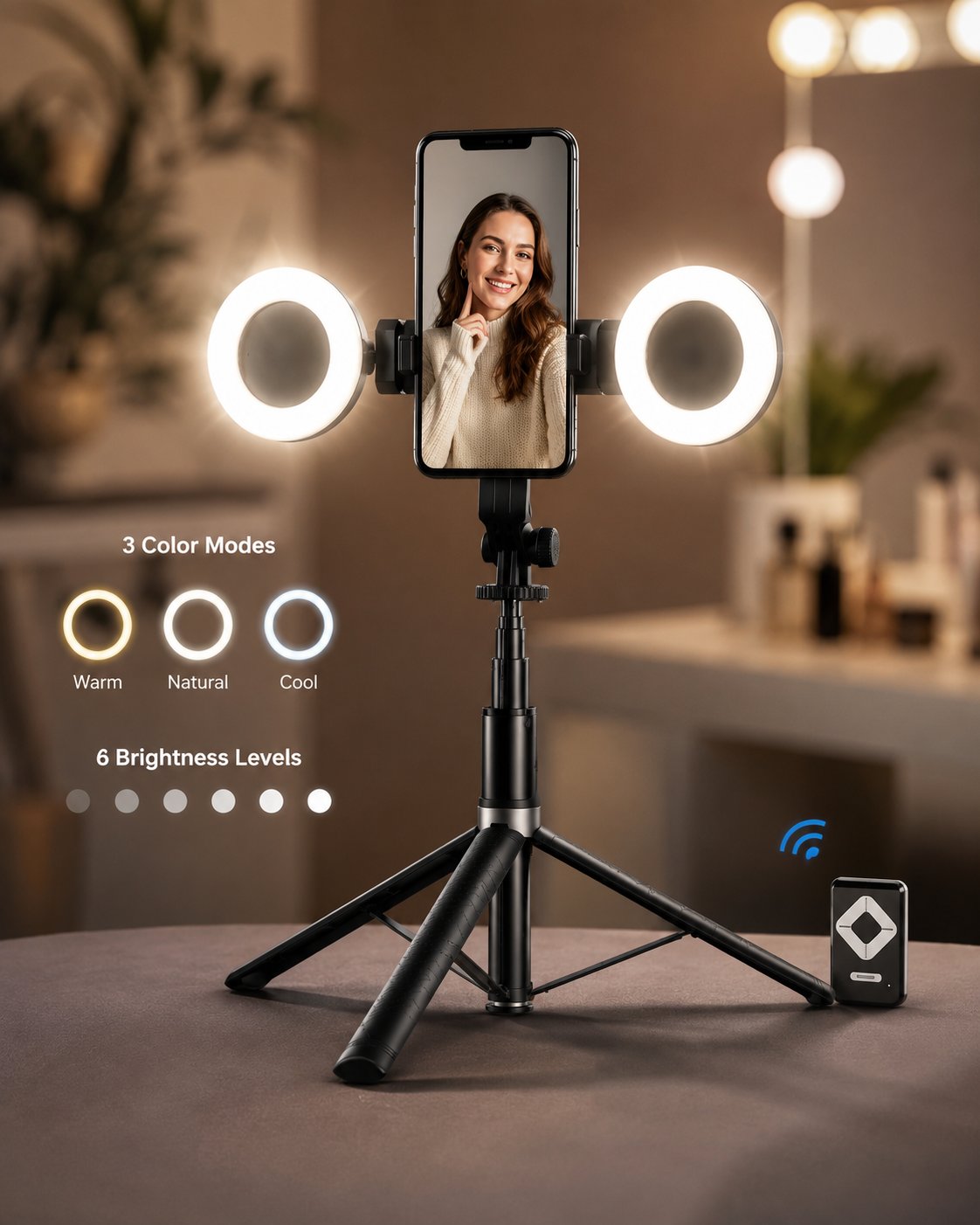 🔥48% Off📱6-in-1 Wireless Selfie Stick with Dual Fill Lights