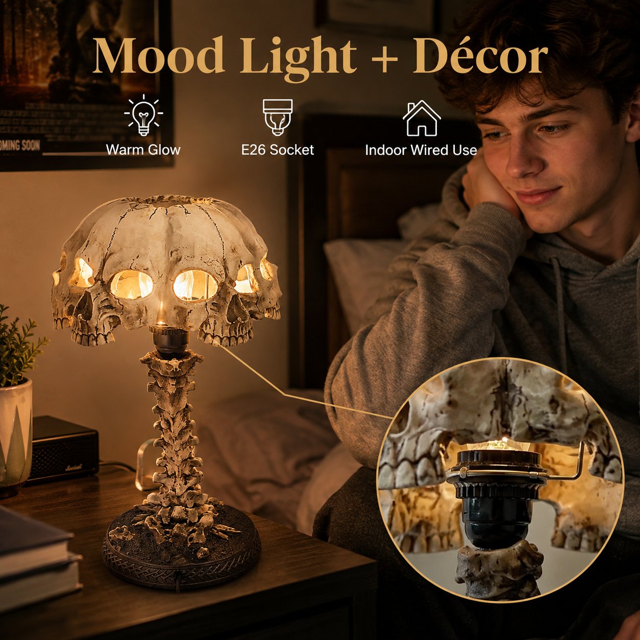 💀🖤Four-Skull Gothic Sculptural Lamp Interwoven Skull Bone Ambient Light for Dark Style Indoor Decor(📦Buy 2 Free Shipping)