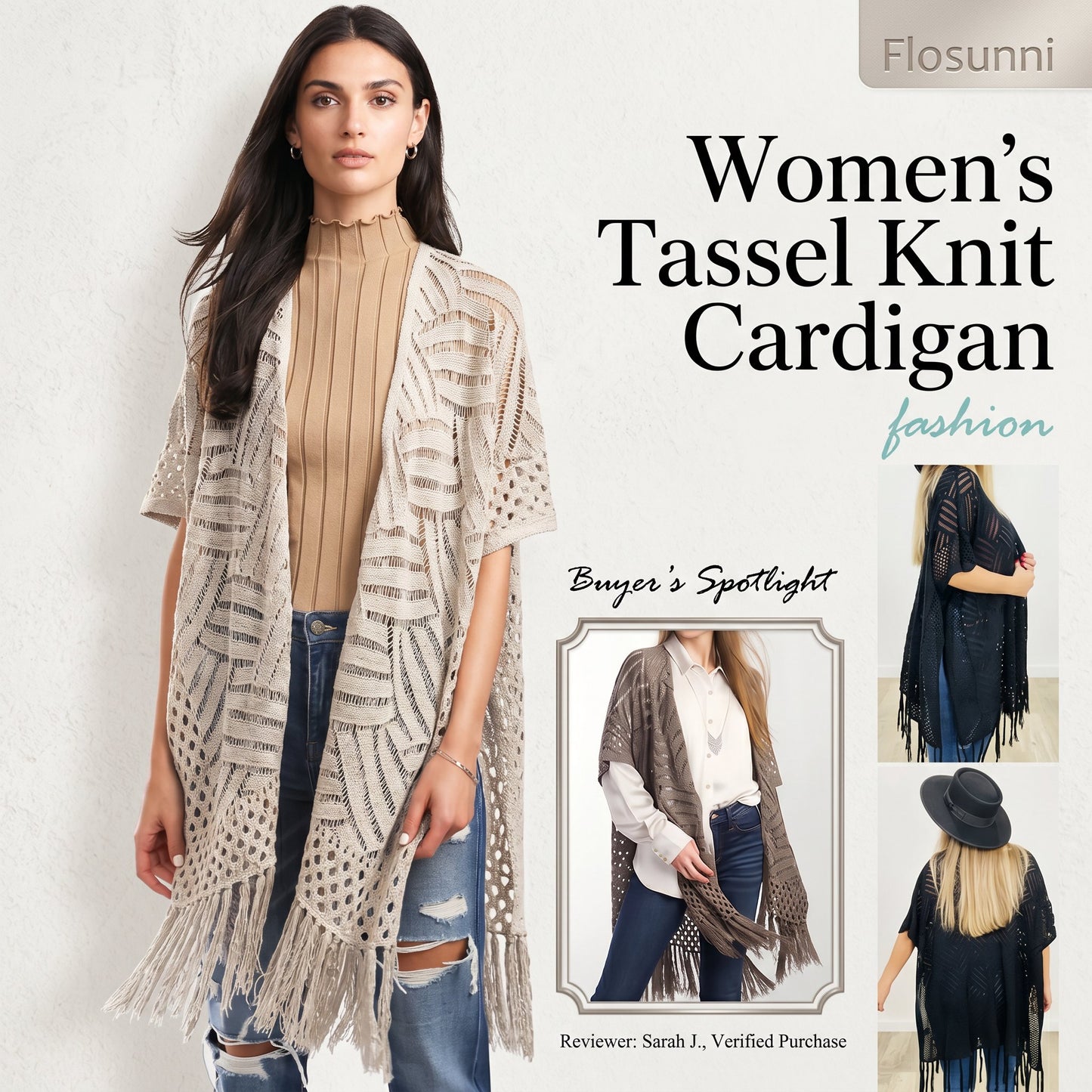 2026 Women’s Lightweight Knit Cardigan – Oversized Open Front, Hollow-Out Crochet Tassel Kimono Sweater for Spring & Summer