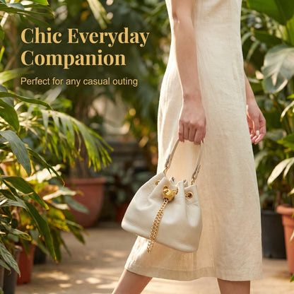 🍂Genuine Leather Bucket Bag 👜 Shoulder Bag with Chain Strap for Women