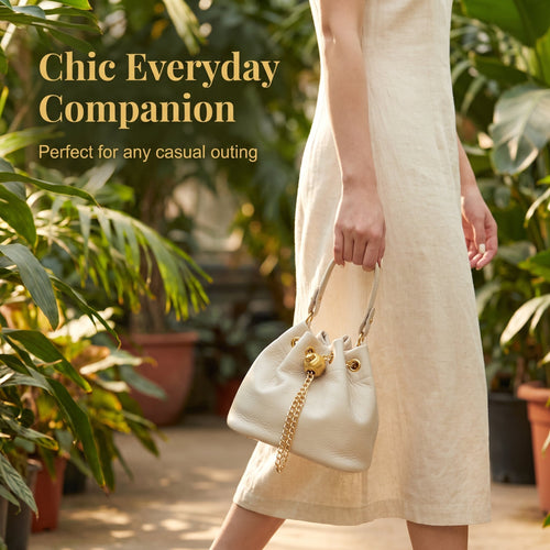 🍂Genuine Leather Bucket Bag 👜 Shoulder Bag with Chain Strap for Women