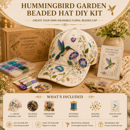 🧢🌸 Premium Hummingbird Garden Beaded Hat DIY Kit | Luxury Flocked Canvas with Scratch-Resistant Non-Fading Pearl Beads DIY Handmade Floral Cap Decor 🌿🪡✨