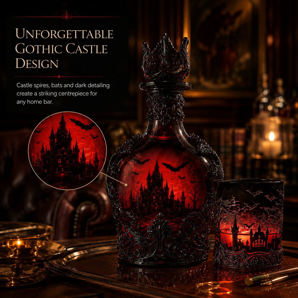 🦇🍺Gothic Vampire Castle Whisky Decanter & Tumbler(📦Buy 2 Free Shipping)