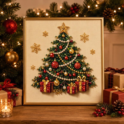 🎄 Premium 3D Pearl Christmas Diamond Painting Art Kit | Luxury Flocked Canvas with Scratch-Resistant Non-Fading Pearl Beads DIY Holiday Decor 🎅⛄️❄️