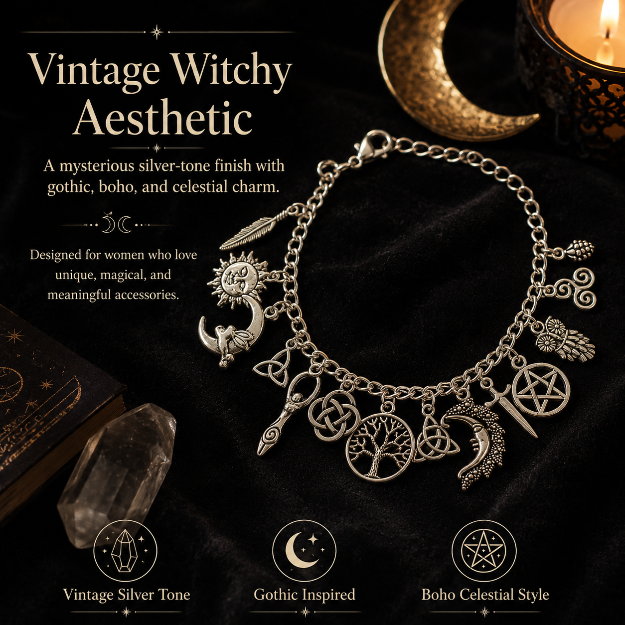 Vintage Witch Charm Bracelet