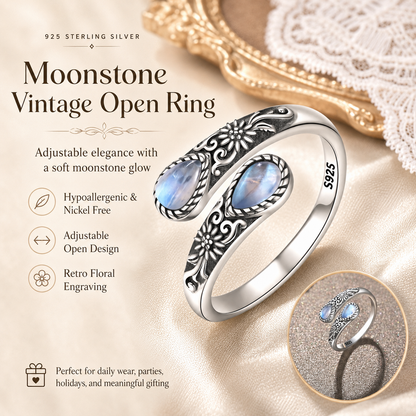 💎Vintage Moonstone Bloom Ring – Romantic Design • Adjustable Size • Timeless Style