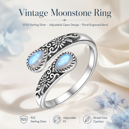💎Vintage Moonstone Bloom Ring – Romantic Design • Adjustable Size • Timeless Style