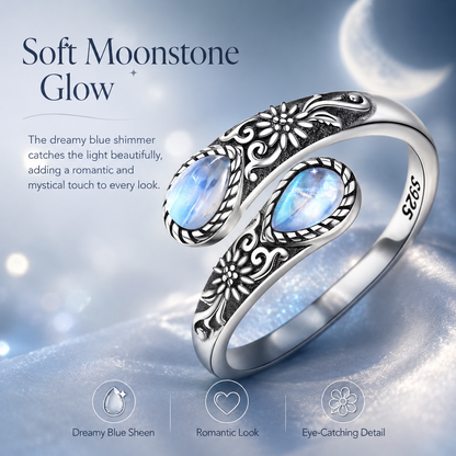 💎Vintage Moonstone Bloom Ring – Romantic Design • Adjustable Size • Timeless Style