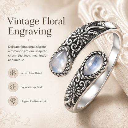 🔥Last Day 50% OFF🌙Moonstone Bloom Ring | Vintage Style • Adjustable Fit • Timeless Elegance