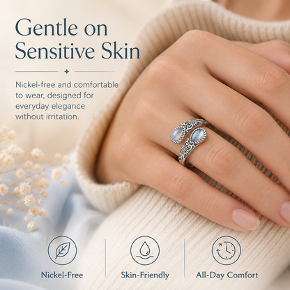 🔥Last Day 50% OFF🌙Moonstone Bloom Ring | Vintage Style • Adjustable Fit • Timeless Elegance