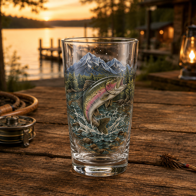 Rainbow Trout fishing glass design