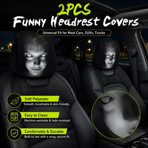 🔥LAST DAY SALE 49% OFF-😆 Funny Cartoon Car Headrest Covers – 2PCS Universal Fit 🚗