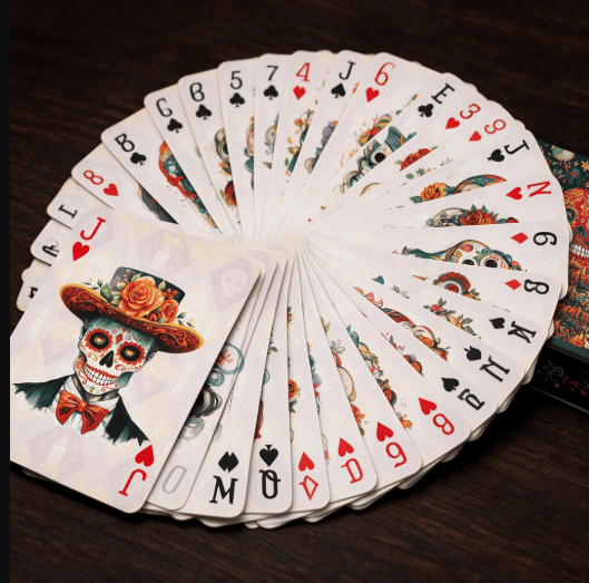 💀 Día de los Muertos Playing Cards – 54 Unique Skull Art Designs, Premium Blue Core Poker Deck