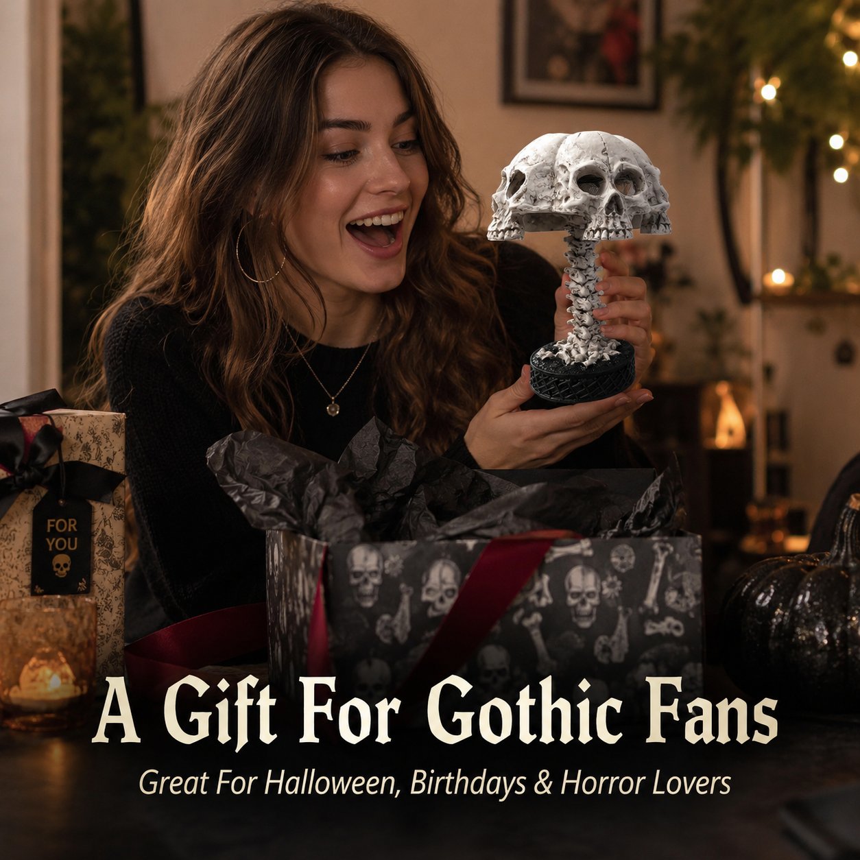 💀🖤Four-Skull Gothic Sculptural Lamp Interwoven Skull Bone Ambient Light for Dark Style Indoor Decor(📦Buy 2 Free Shipping)