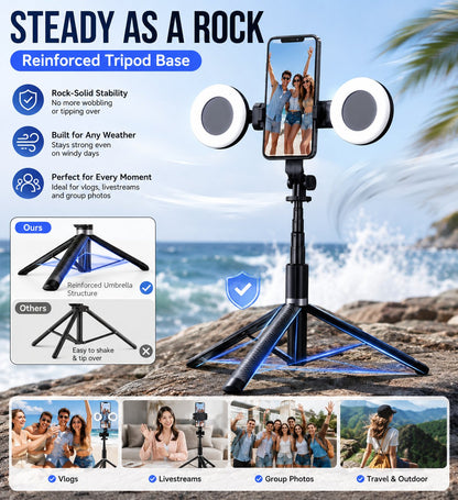 🔥48% Off📱6-in-1 Wireless Selfie Stick with Dual Fill Lights